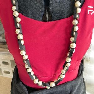 AEA long Black ribbon Beaded simulated Pearl necklace. EUC as never worn.
